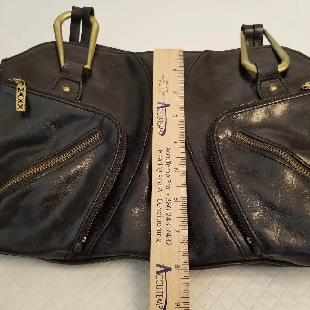 Maxx New York Black Gold Tone Zipper Pocket Studded Shoulder Bag